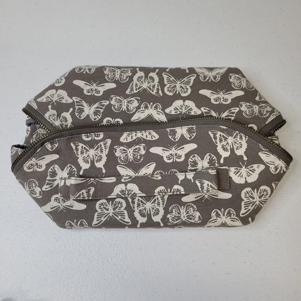 Karma Gifts Butterfly Canvas Cosmetic Bag Grey White Travel‎ Toiletry Pouch